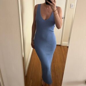 Mango Blue Ribbed Sleeveless Bodycon Maxi Dress
